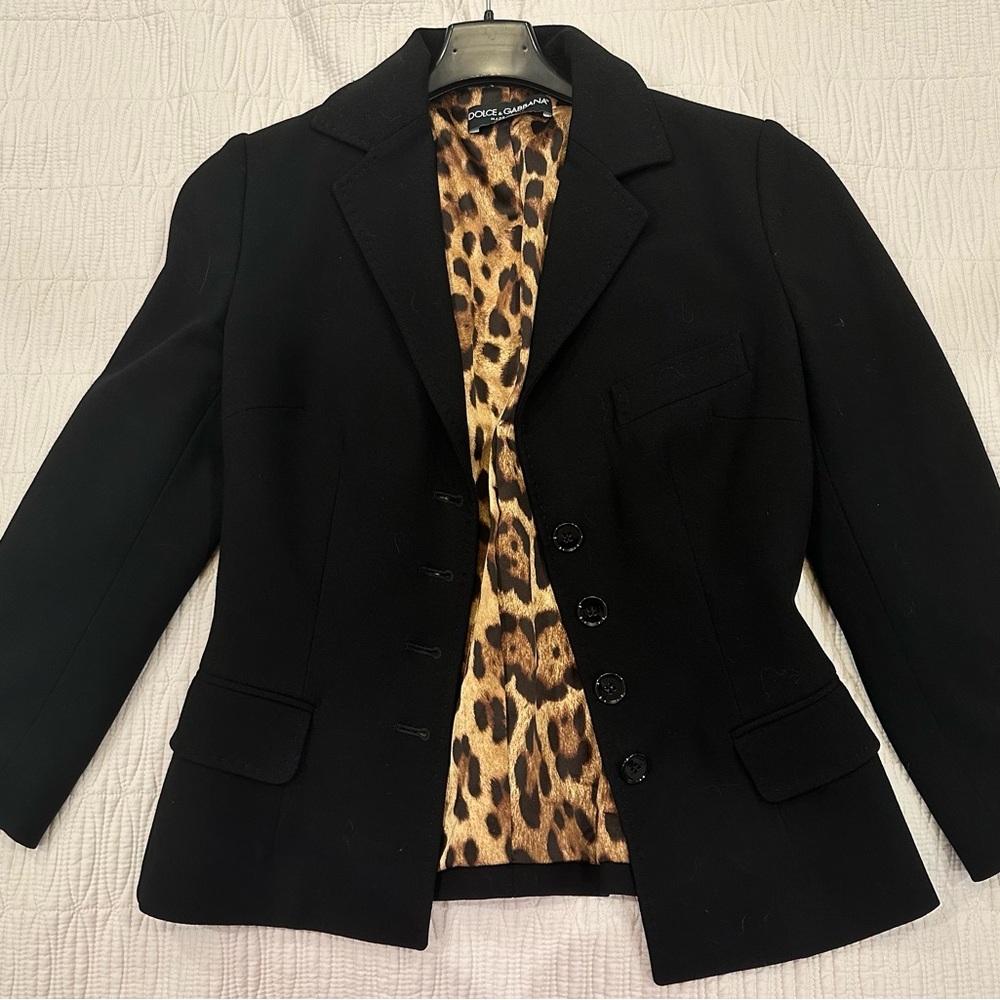 Dolce & Gabbana Black Blazer with Leopard Print Lining Size 40
